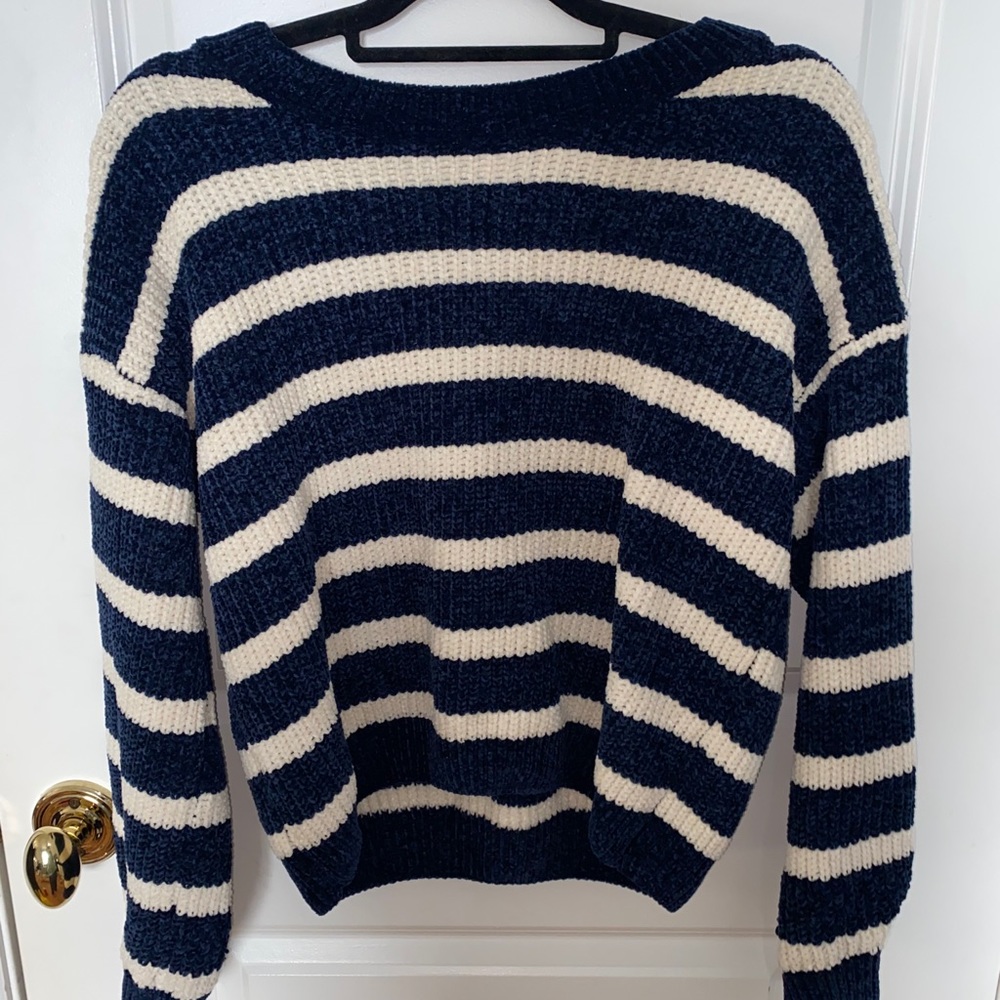 Blue and white striped sweater